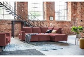 Розов кадифен разтегателен ъглов диван (десен ъгъл) Lofty Lilly – Miuform