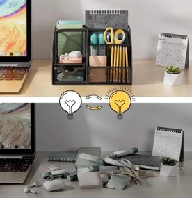 Органайзер за бюро с чекмеджета,  6 места за съхранение Maaleo, Настолен моливник метал мрежа