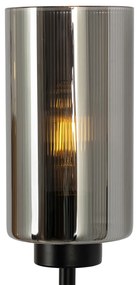 Подова лампа в стил Арт Деко черна с опушено стъкло 2-светлина - Laura