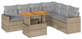 3327048 vidaXL Градински диван с възглавници, 7 части, бежов полиратан