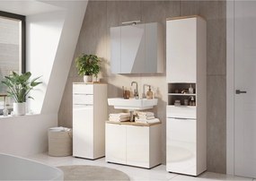 Кремав гланцов висок/тесен шкаф за баня 39x112 cm Tavira – Germania