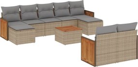 3260491 vidaXL Градински диван с възглавници, 10 части, бежов полиратан