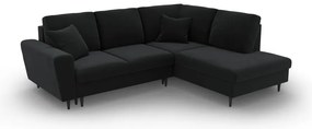 Черен кадифен разтегателен ъглов диван с място за съхранение (десен ъгъл/L форма) Kyoto – Cosmopolitan Design
