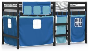 3283815 vidaXL Детско високо легло със завеси, синьо, 80x200 см, бор масив