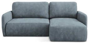 Сиво-син шенилов разтегателен ъглов диван с място за съхранение (десен ъгъл) Lilo – Makamii