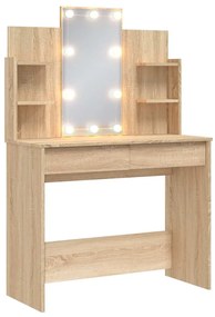 837894 vidaXL Тоалетка с LED лампи, сонома дъб, 96x40x142 см