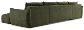 Зелен шенилов сгъваем ъглов диван (U форма) Leila – Makamii