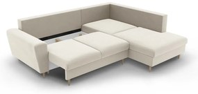 Бежов кадифен разтегателен ъглов диван с място за съхранение (десен ъгъл/L форма) Kyoto – Cosmopolitan Design