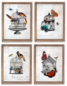 Картина DKD Home Decor Дървен Пластно Клетка (4 pcs) (34 x 2 x 44 cm)