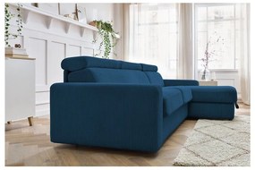 Тъмносин разтегателен ъглов диван от рипсено кадифе (променлив) Monaco – Bobochic Paris