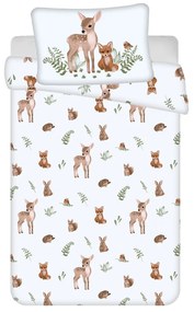 Бяло-кафяво памучно детско спално бельо за детско креватче 100x135 cm Forest Animals – Jerry Fabrics