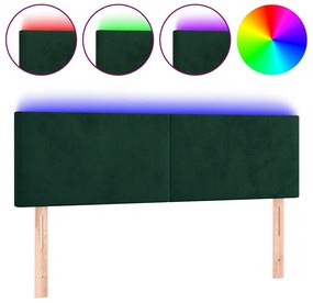 3121383 vidaXL LED горна табла за легло, тъмнозелена, 144x5x78/88 см, кадифе