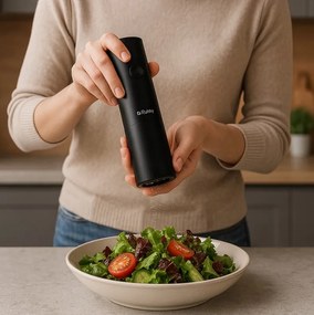 Комплект електрически мелници за сол и пипер RUHHY, LED светлина, черни, регулируема дебелина