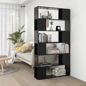 3082078 vidaXL Библиотека/разделител за стая, черен гланц, 100x24x188 см