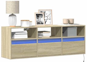 852343 vidaXL Стенен ТВ шкаф с LED осветление, сонома дъб, 130x31x45 см