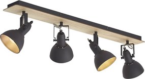 Таванен прожектор черен с дърво 4 светлини, въртящ се и накланящ се - Jakub