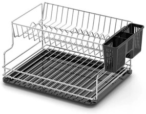 СУШИЛНИК ЗА СЪДОВЕ TEKNO TEL KB-005BP , 2 нива , хром-черно , 42 x 30 x 21 см