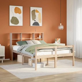 3322004 vidaXL Легло с етажерка за книги, без матрак, 120x190 см, бор масив