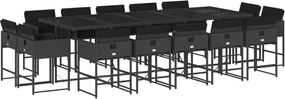 3211411 vidaXL Градински комплект с възглавници 15 части полиратан черен