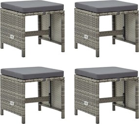 316750 vidaXL Градински табуретки с възглавници, 4 бр, полиратан, сиви