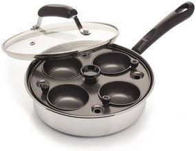 Тиган за яйца бенедикт KitchenCraft KCPOACH4, 21 см, 5 л, Капак, 4 сваляеми форми, Функция дълбок тиган, Индукция, Инокс/сребрист