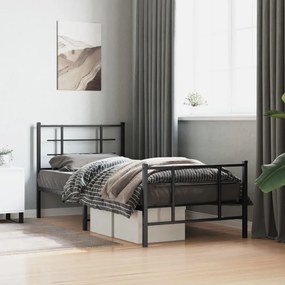 355572 vidaXL Метална рамка за легло с горна и долна табла, черна, 90x200 см