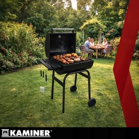 Голяма скара за барбекю на дървени въглища с капак и термометър