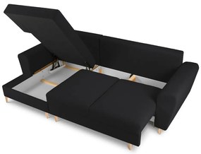 Черен разтегателен ъглов диван с място за съхранение от прежда с примки от букле (ляв ъгъл) Kyoto – Cosmopolitan Design