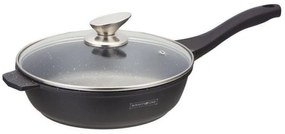 Дълбок тиган с капак Royalty Line RL-BDF24M, 24см, 2.2 литра, Мраморно покритие, Индукция, Черен