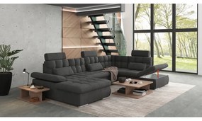 Антрацитен разтегателен ъглов диван с място за съхранение (десен ъгъл/U форма) Merkur – Ropez