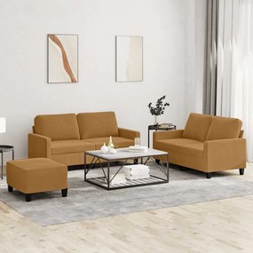 3201513 vidaXL Комплект дивани от 3 части с възглавници, кафяв, кадифе