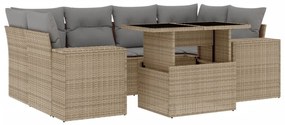 3269019 vidaXL Градински диван с възглавници, 7 части, бежов полиратан