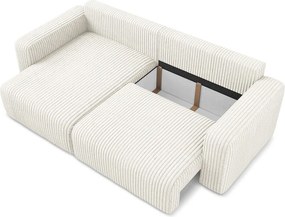 Кремав сгъваем/с място за съхранение ъглов диван от рипсено кадифе (ляв ъгъл) Kona – Makamii