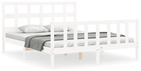 3193017 vidaXL Рамка за легло с табла бяла 5FT King Size масивно дърво