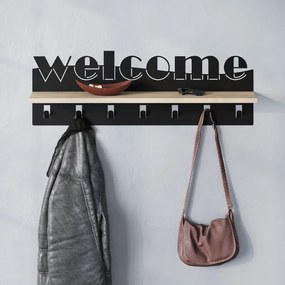 Стенно закачалка Welcome от метал - меламинов цвят черен - сапфирен дъб 86x15.2x29см.