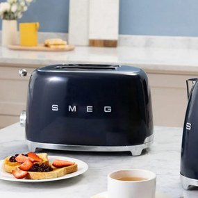 Тостер за хляб SMEG 50's Style TSF01NBEU, 950W, 2 филии, 6 нива, Тавичка за трохи, Вграден кабел, Неръждаема стомана, Тъмносин