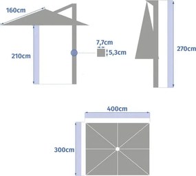 Градински чадър със странична стойка Hesperide Equador, Анодизиран,4x3 m - Сиво/Маслина