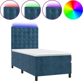 3136333 vidaXL Боксспринг легло с матрак и LED, тъмносиньо, 80x200 см, кадифе