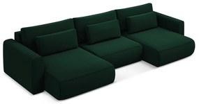 Зелен кадифен разтегателен ъглов диван с място за съхранение (U форма) Kapua – Makamii