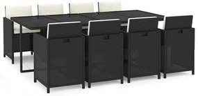 3095557 vidaXL Градински трапезен комплект възглавници 9 части полиратан черен