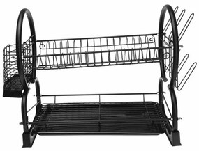 Разопакован: Сушилник за съдове на 2 нива Kinghoff KH 1500, 56.5 cm, Приставки за чаши и прибори, Черен