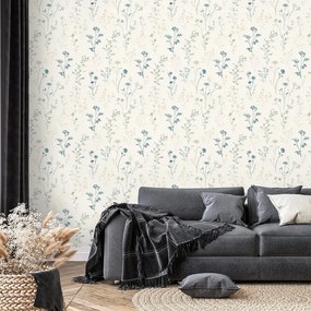 Самозалепващ фототапет – Нежни сини цветчета на бежово