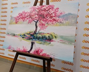 Картина на платно – Ориенталска череша в розово изпълнение