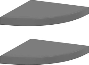 323914 vidaXL Окачени ъглови рафтове, 2 бр, сив гланц, 35x35x3,8 см, МДФ