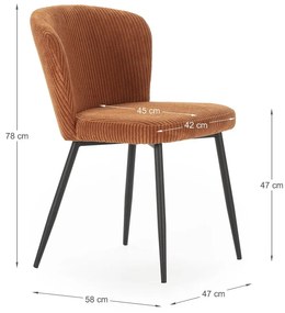 Оранжеви велурени трапезни столове в комплект 4 бр. Megan – Marckeric