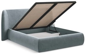 Светлосиньо двойно тапицирано легло с място за съхранение и включена подматрачна рамка 180x200 cm Hauke – Makamii