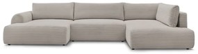 Светлосиво-бежов разтегателен ъглов диван от рипсено кадифе (ляв ъгъл/"U" форма) Lucien – Bobochic Paris