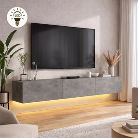 Damla TopMebel меламинов стенен ТВ шкаф с LED осветление в цвят бетонно сиво 180x29.5x29.5cm.