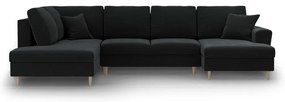 Черен кадифен разтегателен ъглов диван с място за съхранение (ляв ъгъл/U форма) Kyoto – Cosmopolitan Design