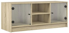 836373 vidaXL ТВ шкаф със стъклени врати, сонома дъб, 102x37x42 см